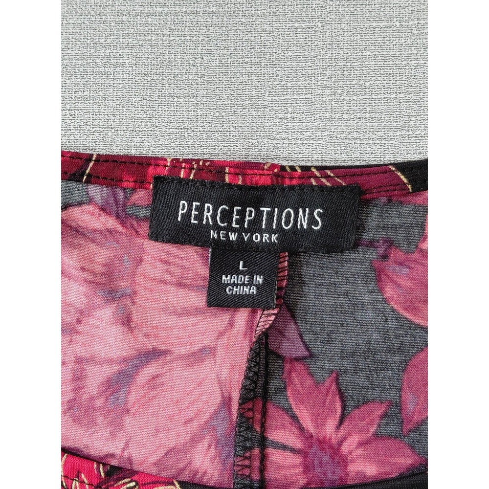 Perceptions New York Floral Swing Dress Sz LG Black & Red Sleeveless Stretchy - Picture 3 of 8